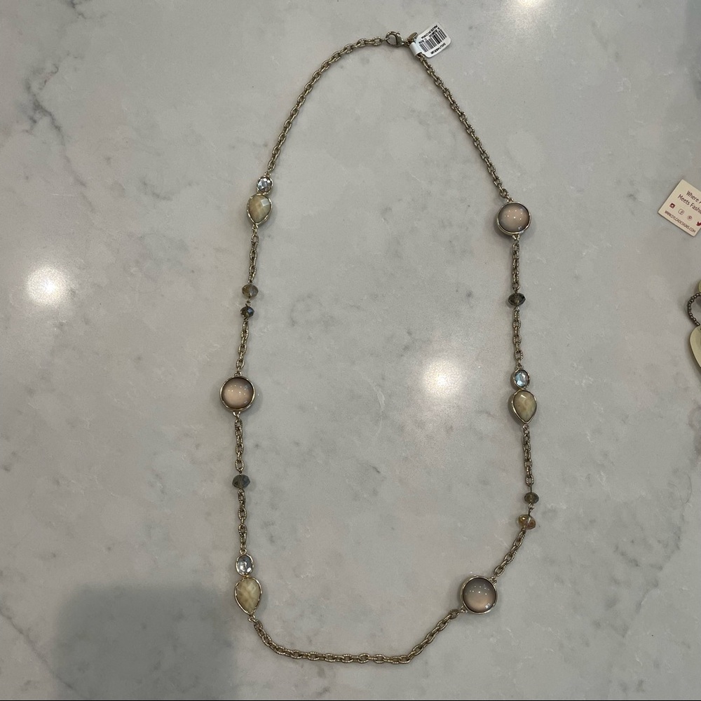 NWT LOFT gold link strand necklace with stones